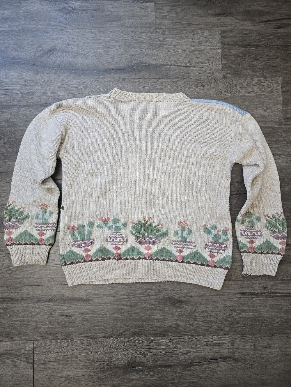 1990's South Cotton Hand Knitted Sweater Coyote Southwest Cottagecore Cabin - Picture 3 of 12